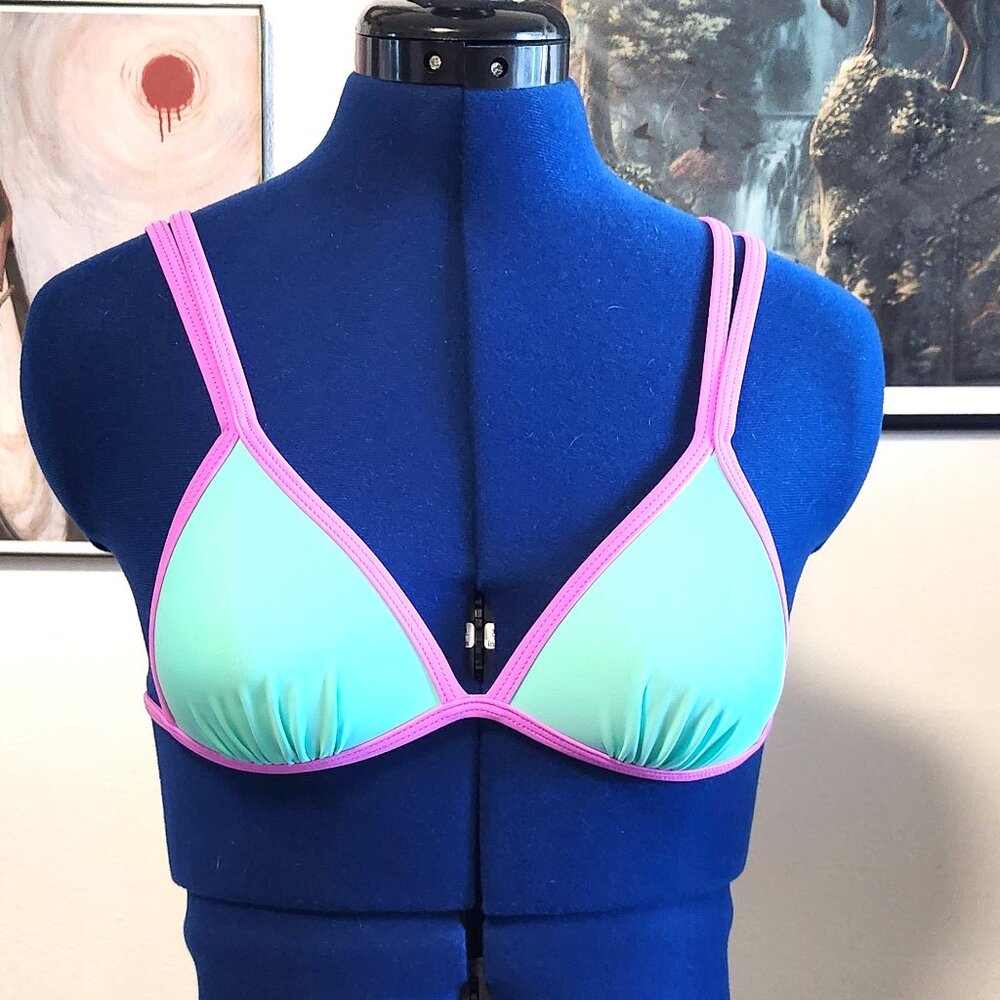 Padded bikini top in teal and pink size small